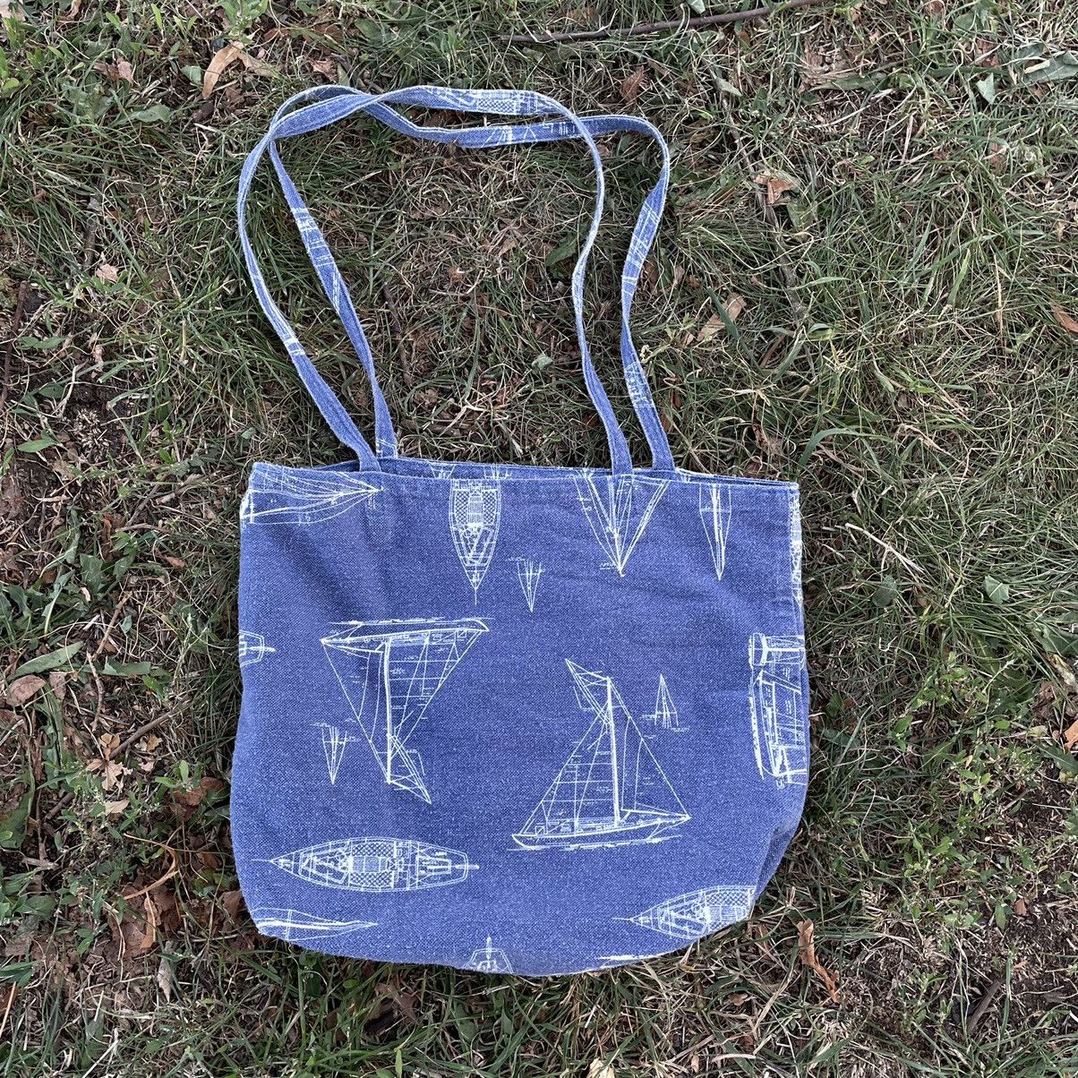 Vintage Vintage Y2K Sailboat Print Tote Bag Preppy Coastal Grunge OS Size ONE SIZE - 1 Thumbnail