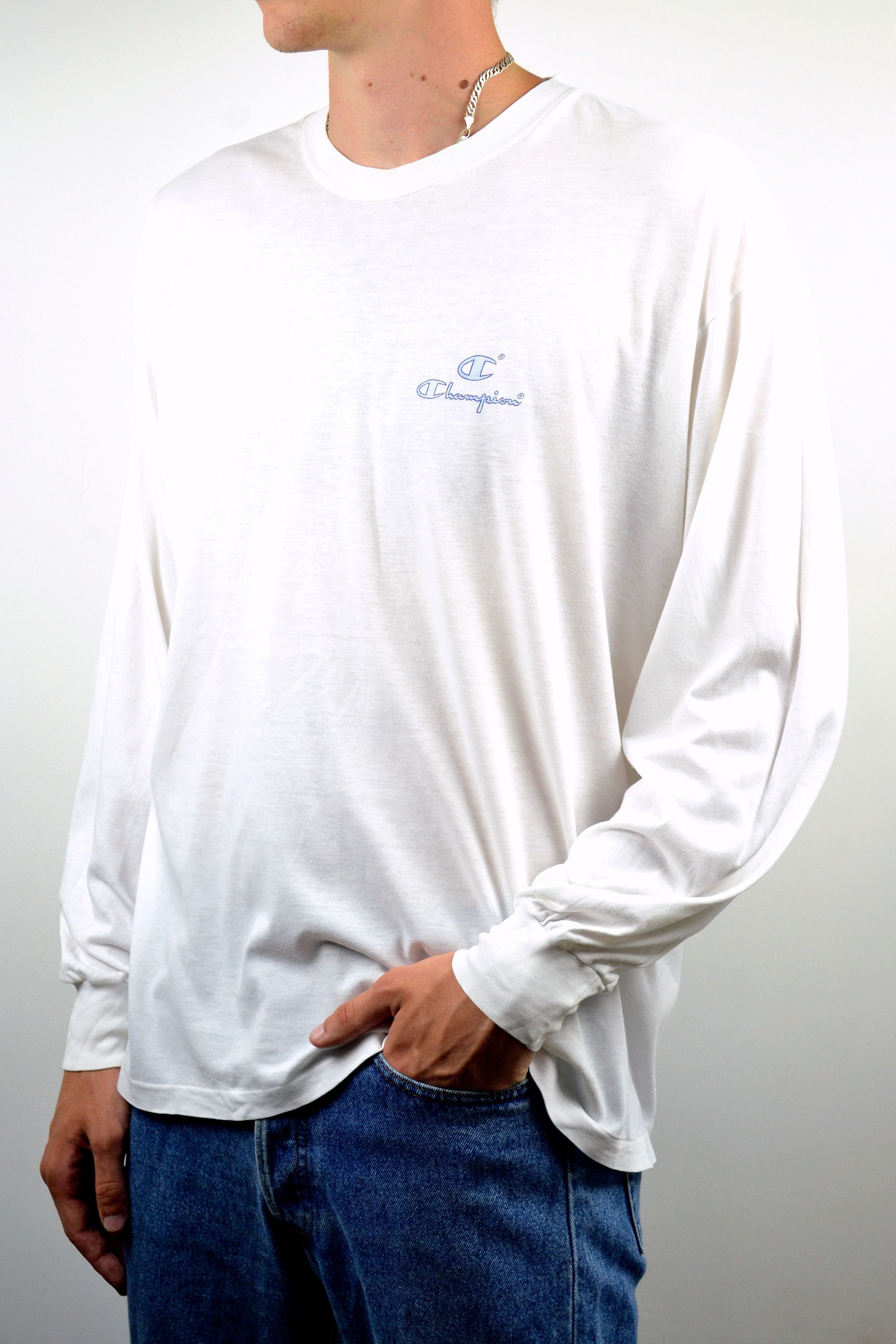 Champion × Vintage 80s Vintage Champion USA Logo White Long Sleeve T Shirt Size US XL / EU 56 / 4 - 2 Thumbnail