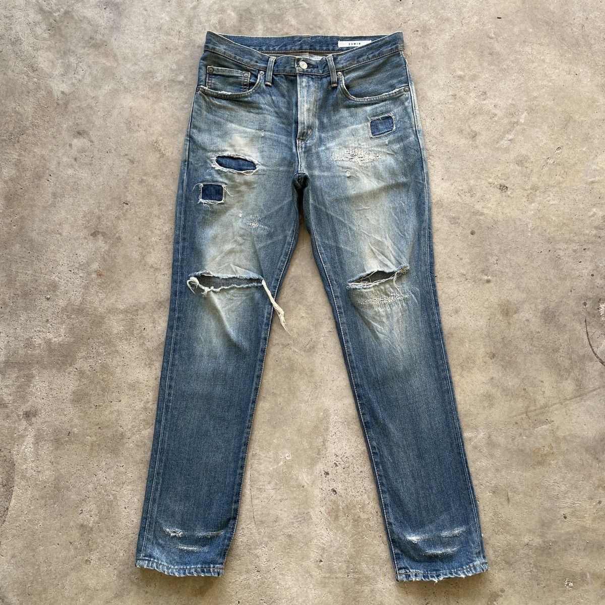 Japanese Brand Vintage THRASHED Edwin Distressed Faded Denim Jeans Pants Size US 32 / EU 48 - 1 Thumbnail