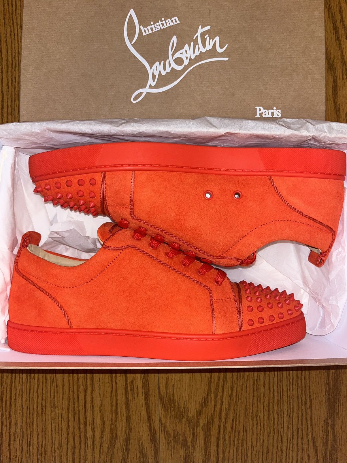 image of Christian Louboutin Louis Junior Spike Sneaker in Orange, Men's (Size 13)