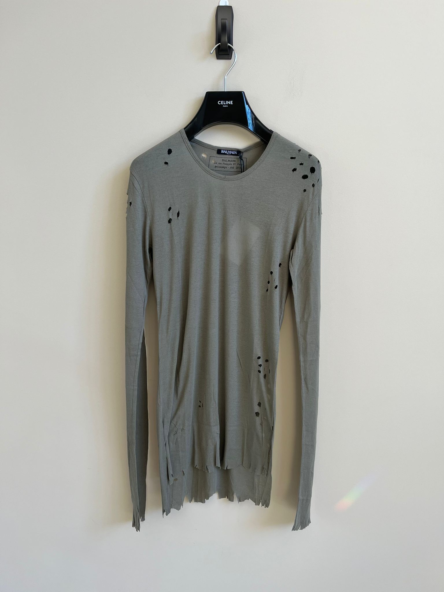Balmain Stretchy Distressed LS Ribbed in Khaki Size US M / EU 48-50 / 2 - 1 Thumbnail