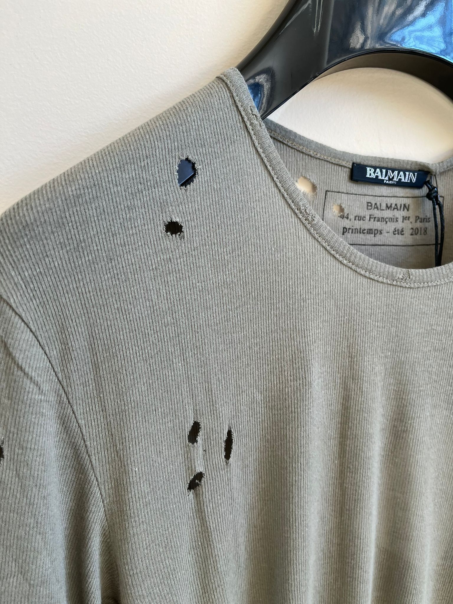 Balmain Stretchy Distressed LS Ribbed in Khaki Size US M / EU 48-50 / 2 - 5 Thumbnail