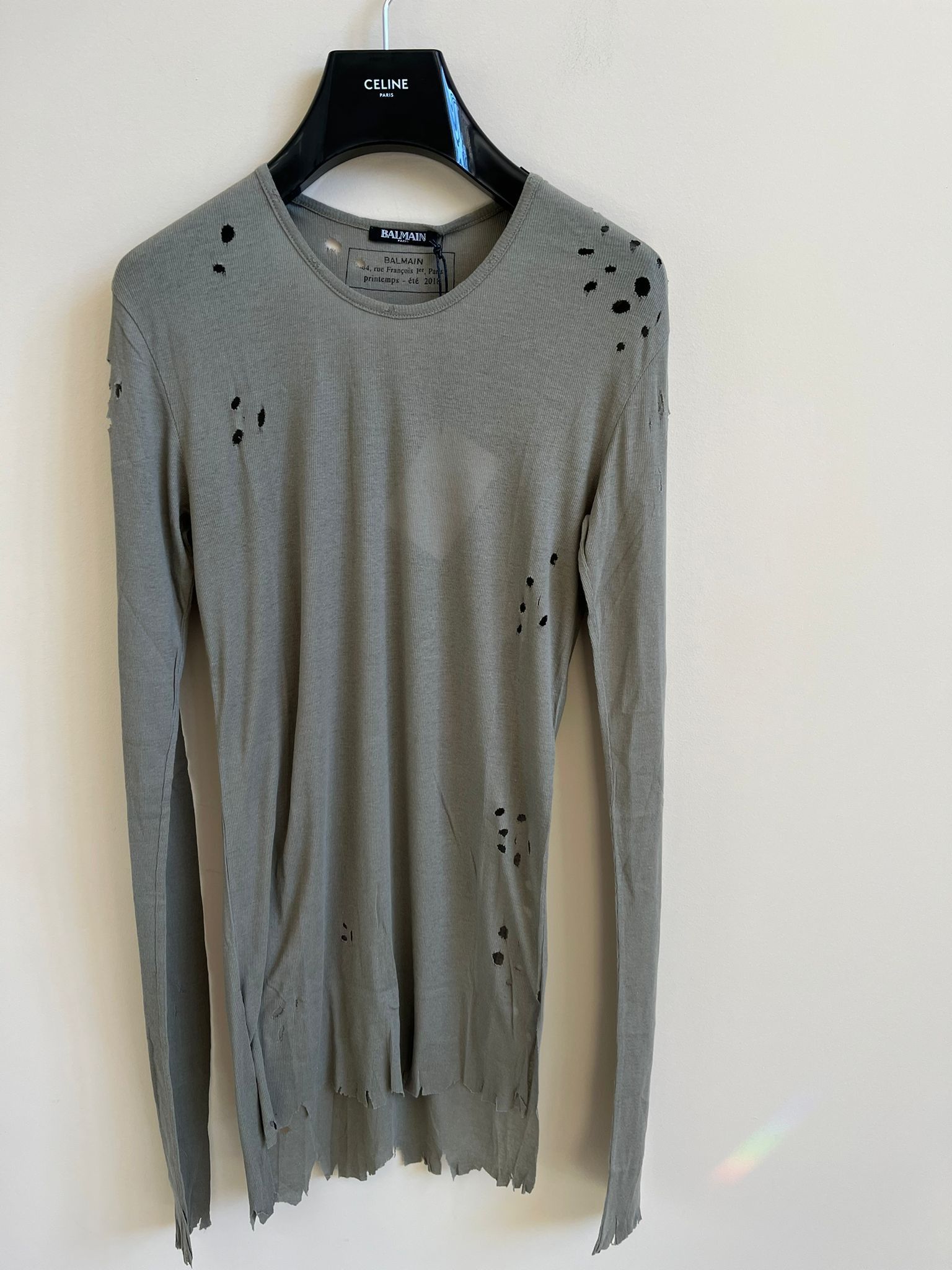 Balmain Stretchy Distressed LS Ribbed in Khaki Size US M / EU 48-50 / 2 - 3 Thumbnail