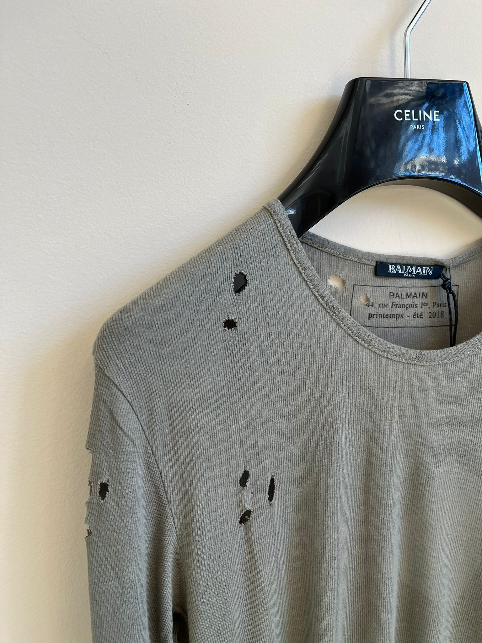 Balmain Stretchy Distressed LS Ribbed in Khaki Size US M / EU 48-50 / 2 - 4 Thumbnail