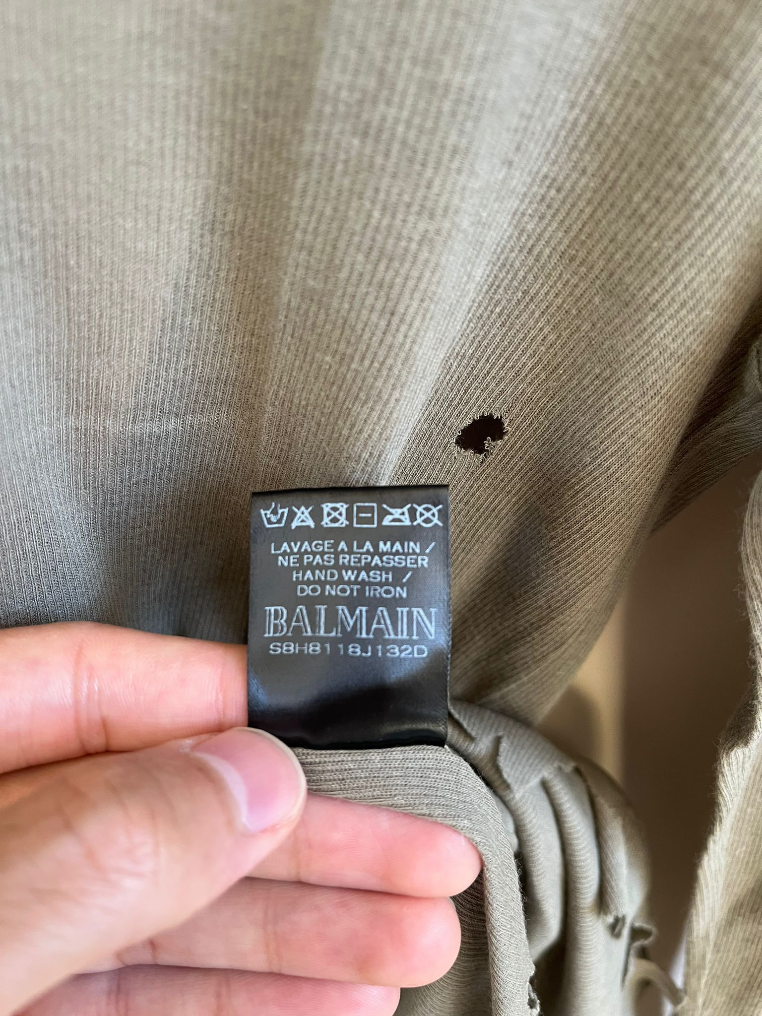 Balmain Stretchy Distressed LS Ribbed in Khaki Size US M / EU 48-50 / 2 - 13 Thumbnail
