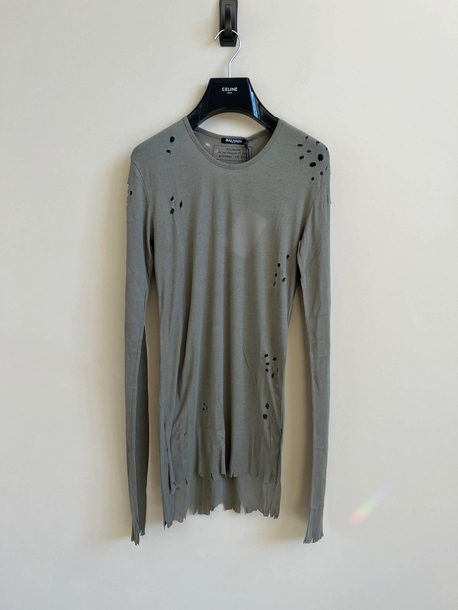 Balmain Stretchy Distressed LS Ribbed in Khaki Size US M / EU 48-50 / 2 - 2 Thumbnail
