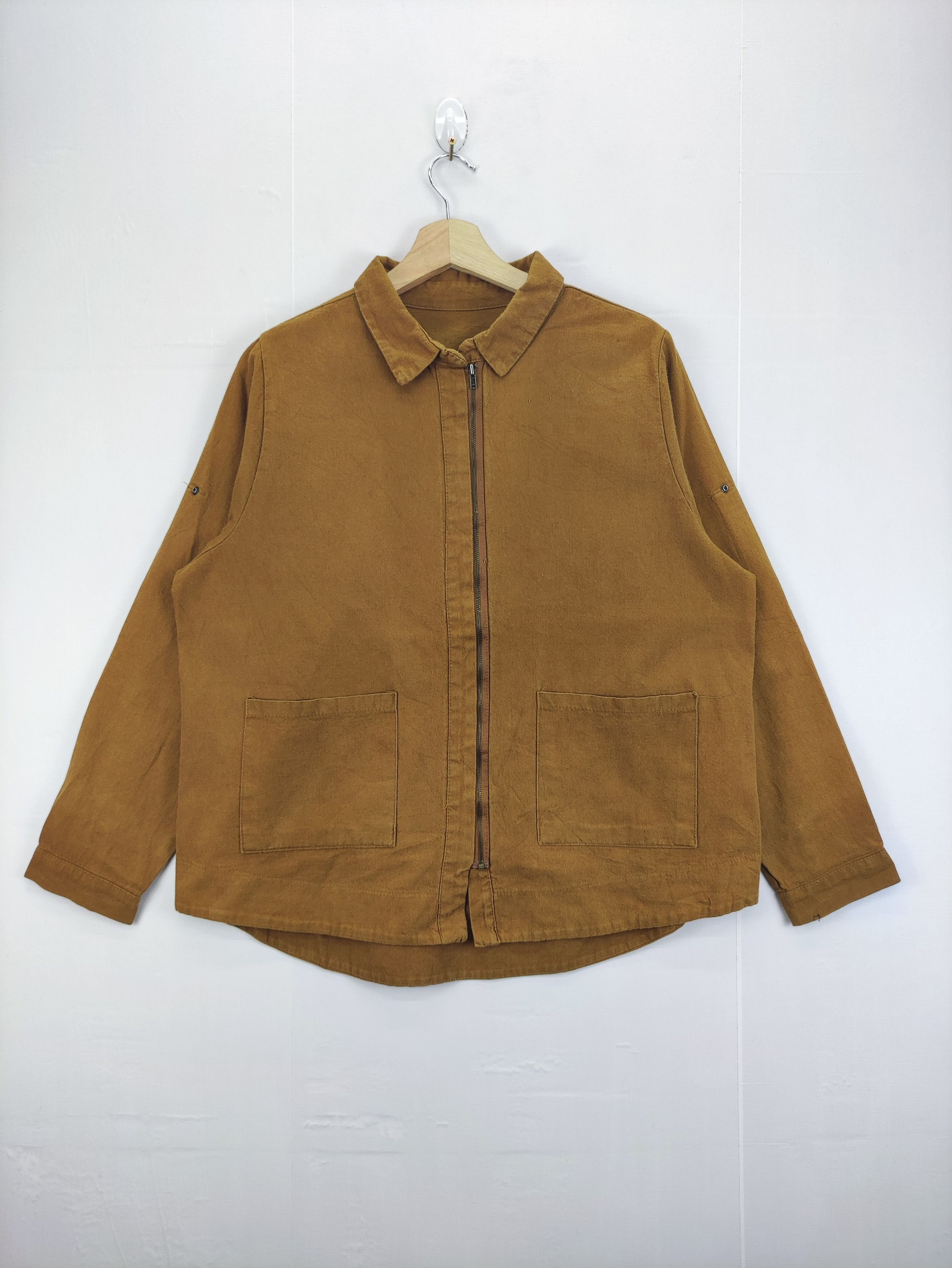 image of Vintage Jacket Zipper With Big Logo Question By Unbranded in Brown, Women's (Size Medium)