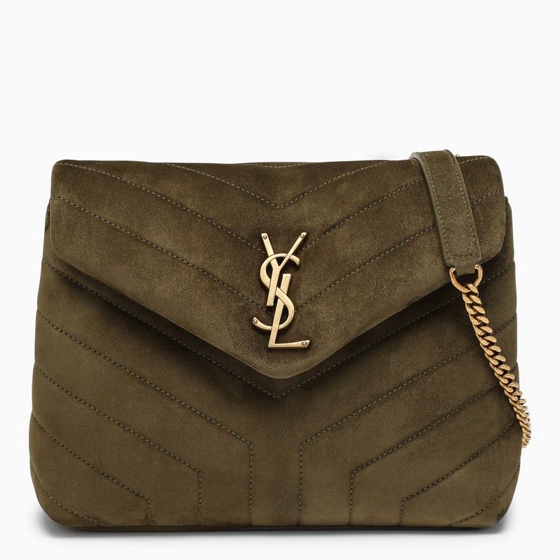 Saint Laurent Small Lou Suede Crossbody Bag in Loden Green