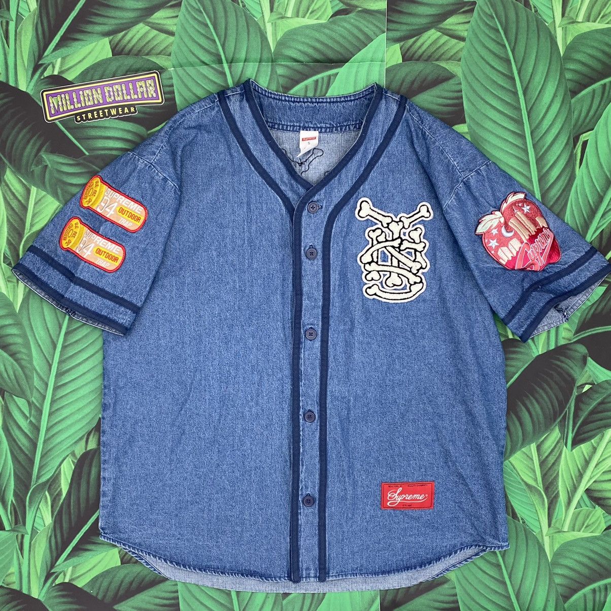 Supreme Patches Denim Baseball Jersey 'Denim' | Blue | Men's Size M