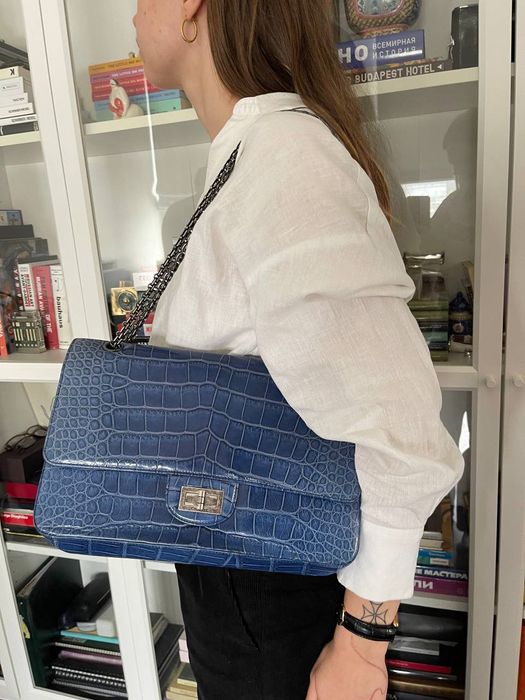 Chanel Blue Sapphire Crocodile 2.55 Flap Bag