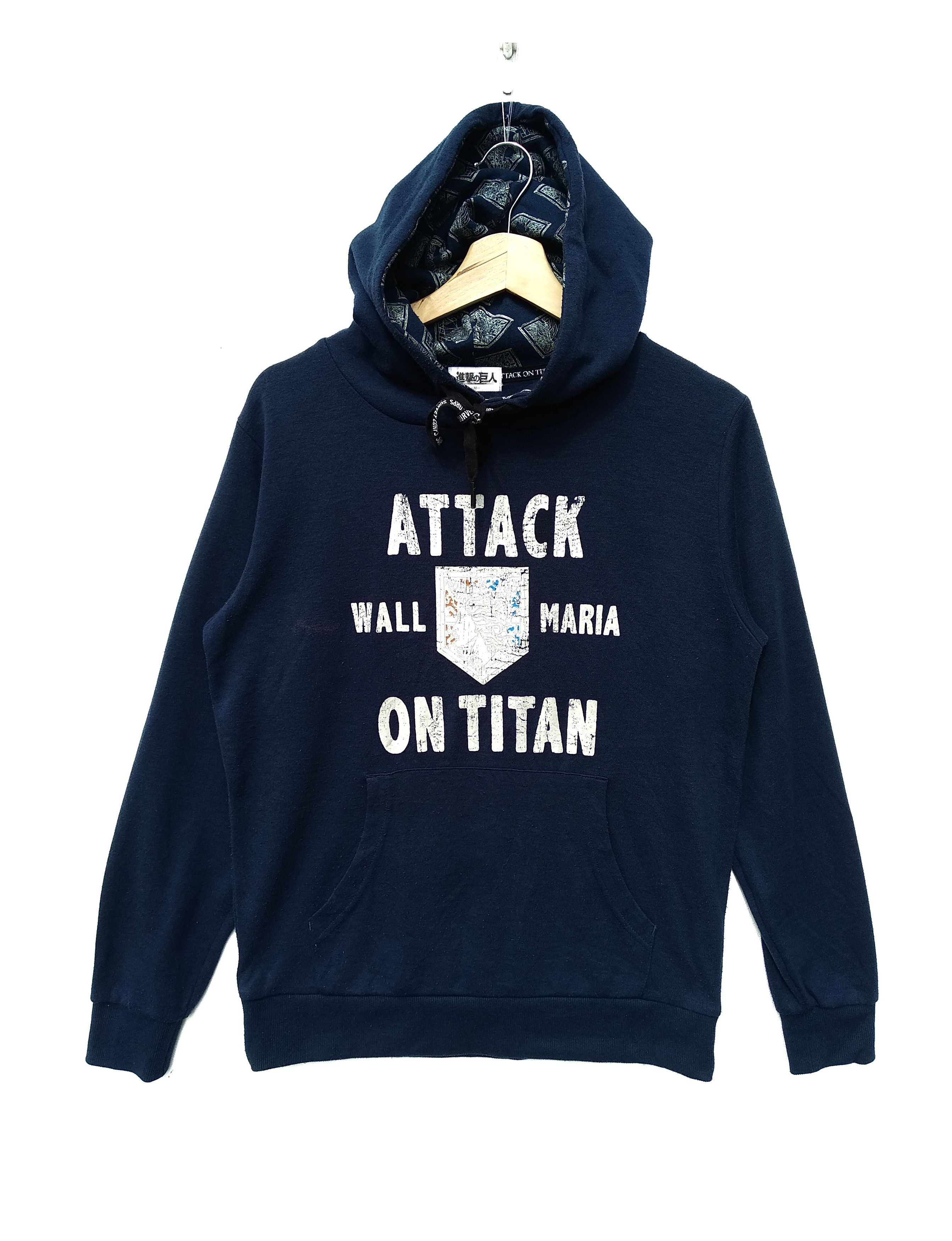 image of Movie x Uniqlo Attack On Titan " Wall Maria" Hoodies in Dark Blue, Men's (Size Medium)