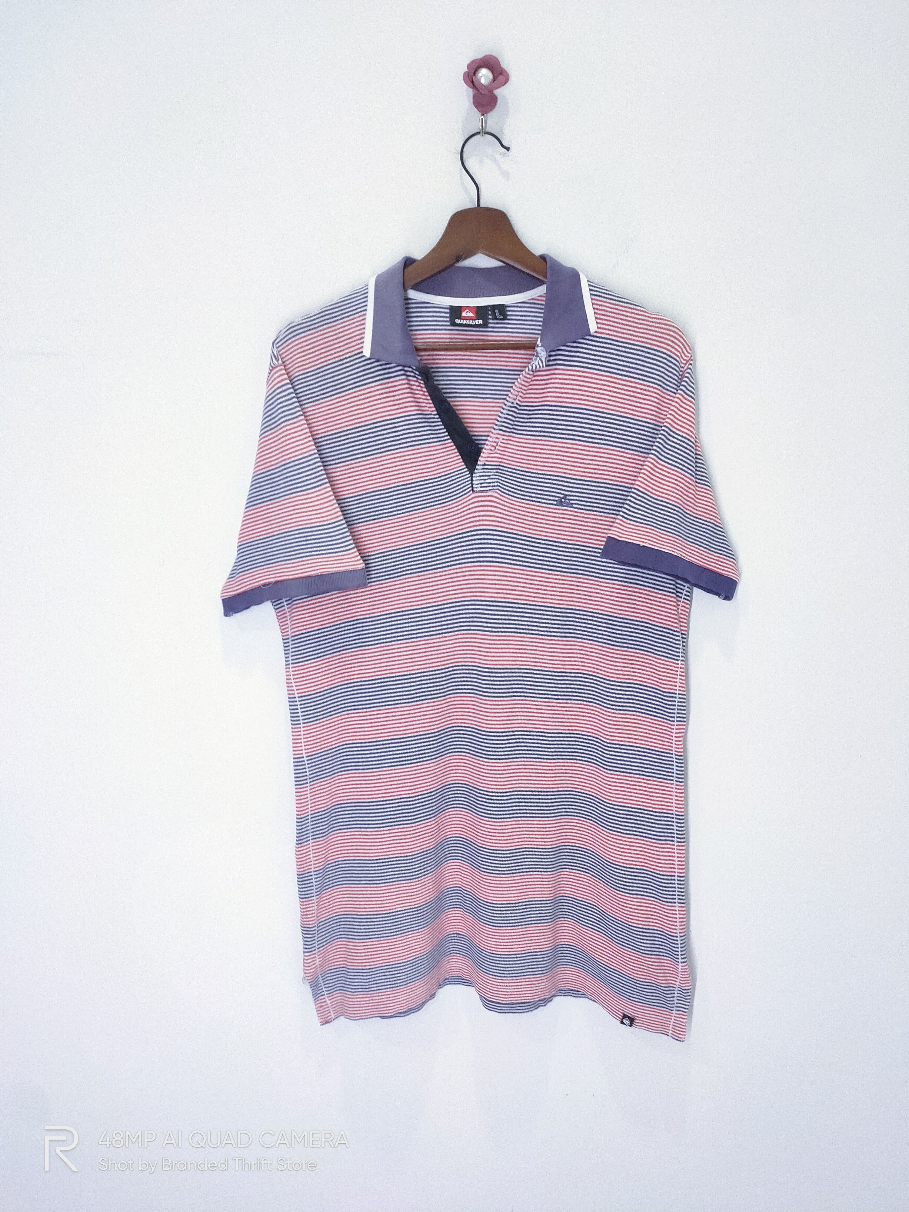OVER THE STRiPES × Quiksilver Vintage QUIKSILVER Nice Half Button Down Striped Polo Shirt Size US L / EU 52-54 / 3 - 1 Thumbnail