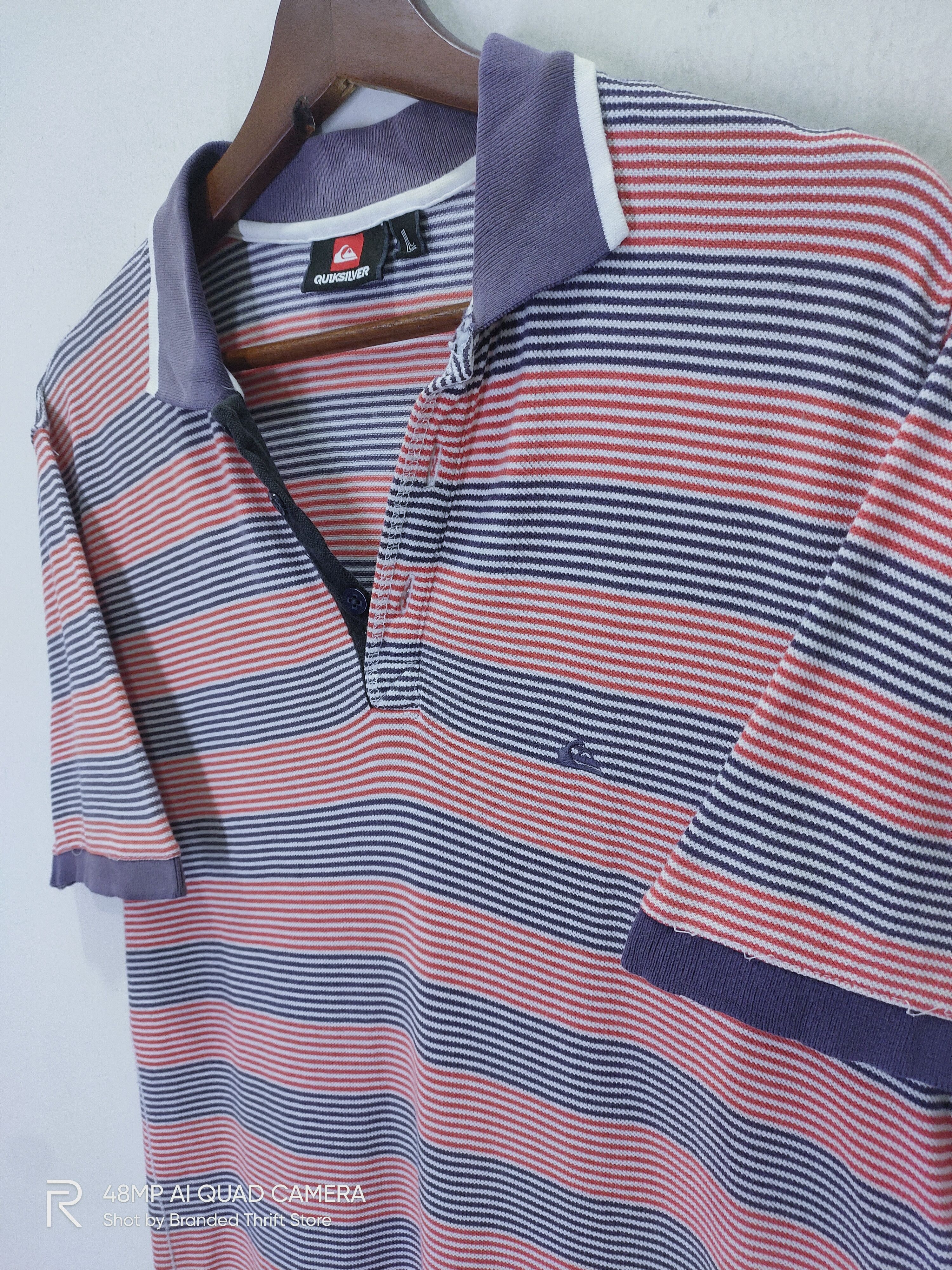 OVER THE STRiPES × Quiksilver Vintage QUIKSILVER Nice Half Button Down Striped Polo Shirt Size US L / EU 52-54 / 3 - 11 Thumbnail