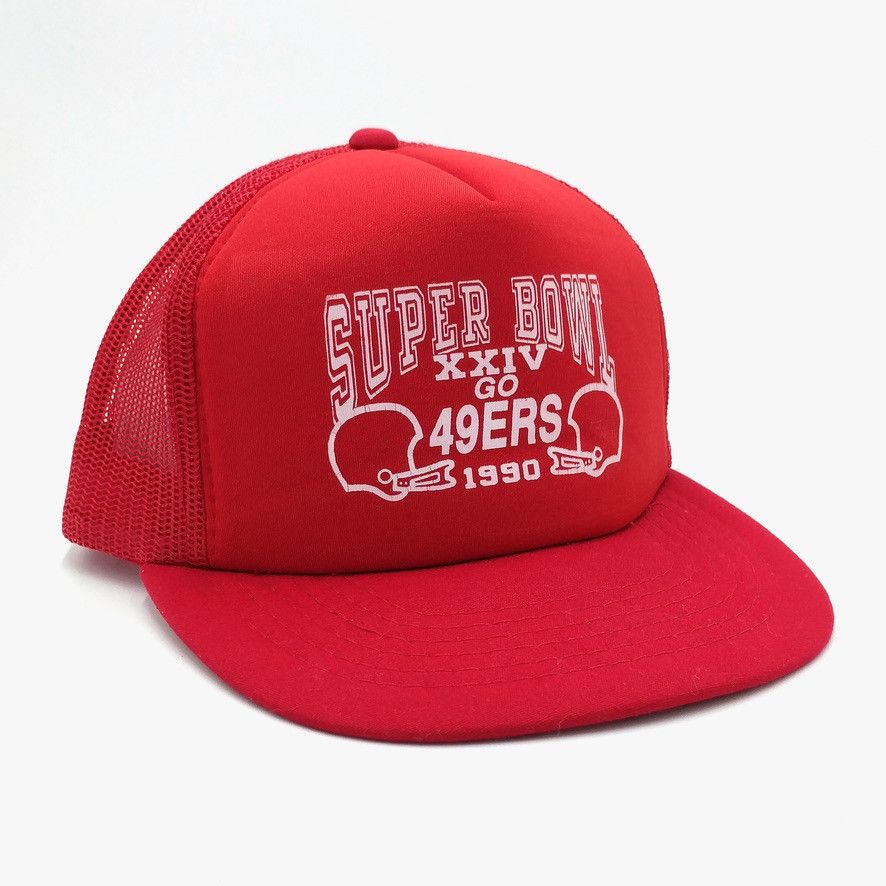 image of Nfl x Trucker Hat Vintage 49Ers Super Bowl Xxiv 1990 Snapback Trucker Hat in Red, Men's