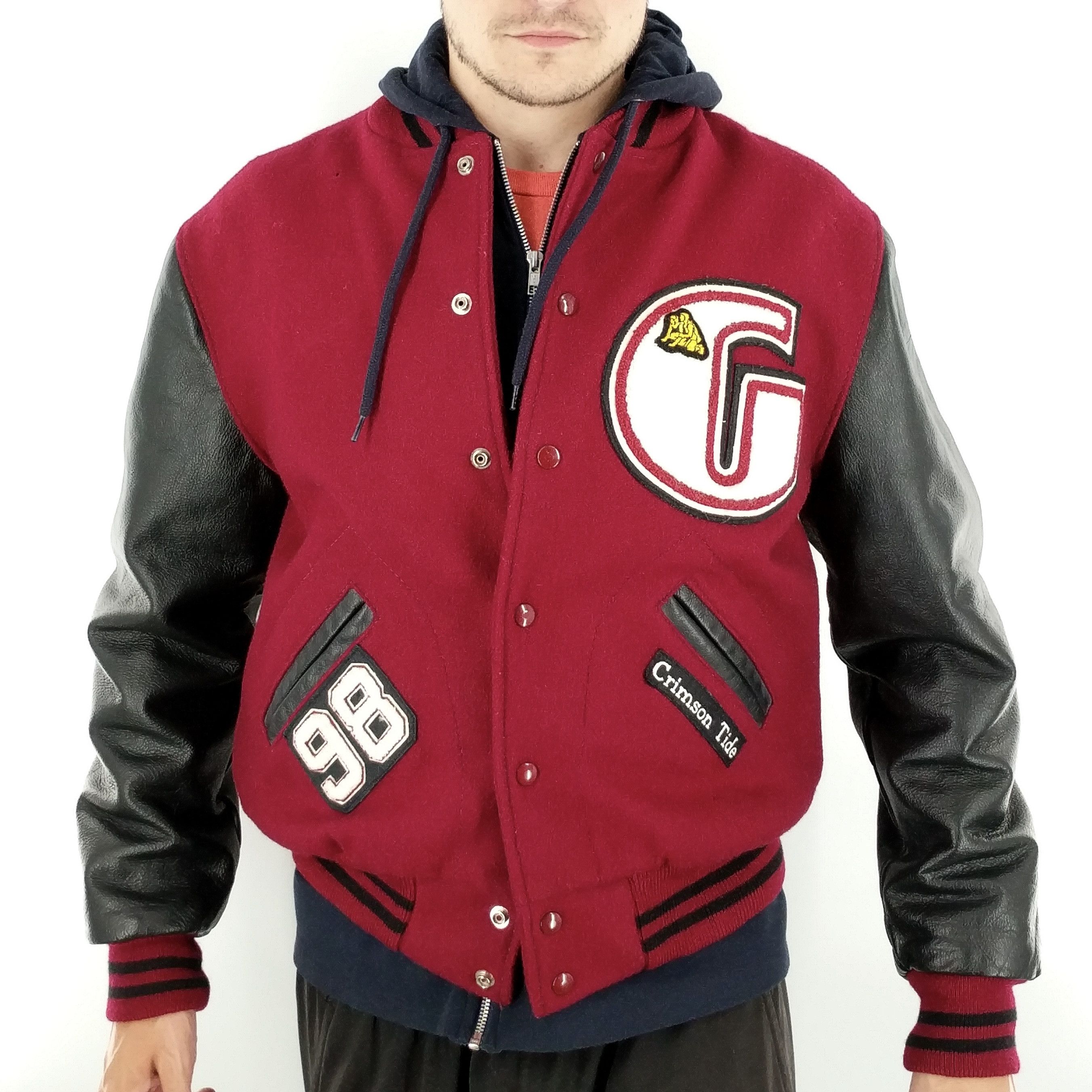 image of Made In USA x Varsity Jacket Vintage Dehen 1920 Crimson Tide Varsity Leather Wool Jacket in Burgund
