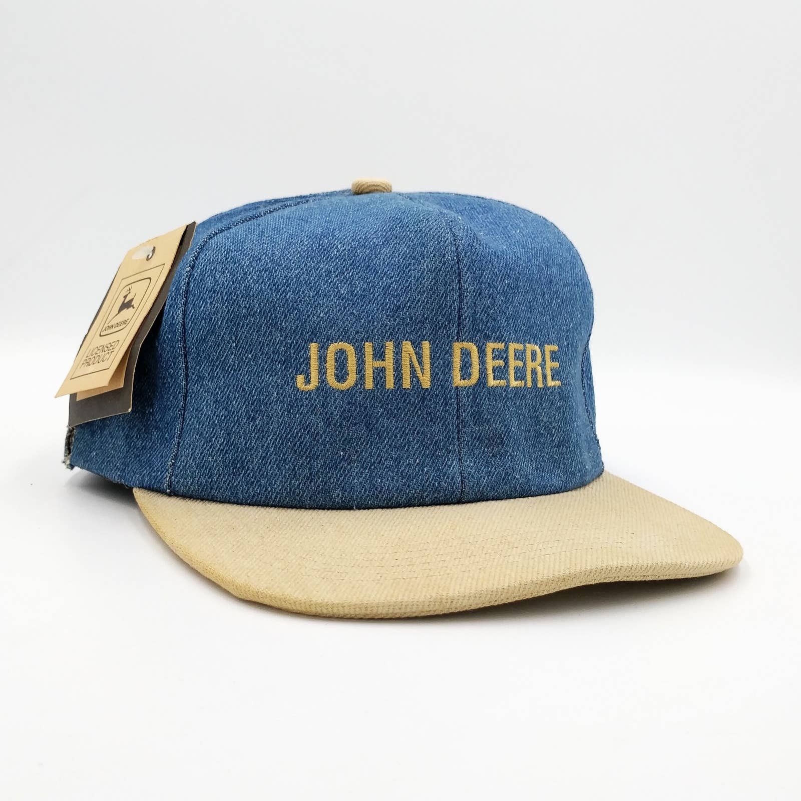 image of Vintage John Deere Denim Snapback Trucker Hat K-Product New in Blue, Men's