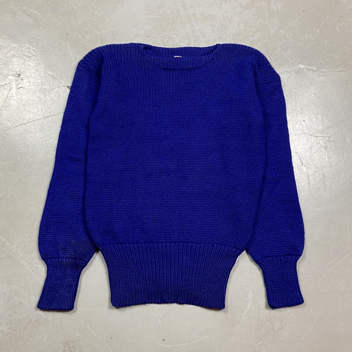 image of Cashmere Wool x Made In USA 30S Hand Knit Boat Neck Sweater in Royal Blue, Men's (Size Medium)