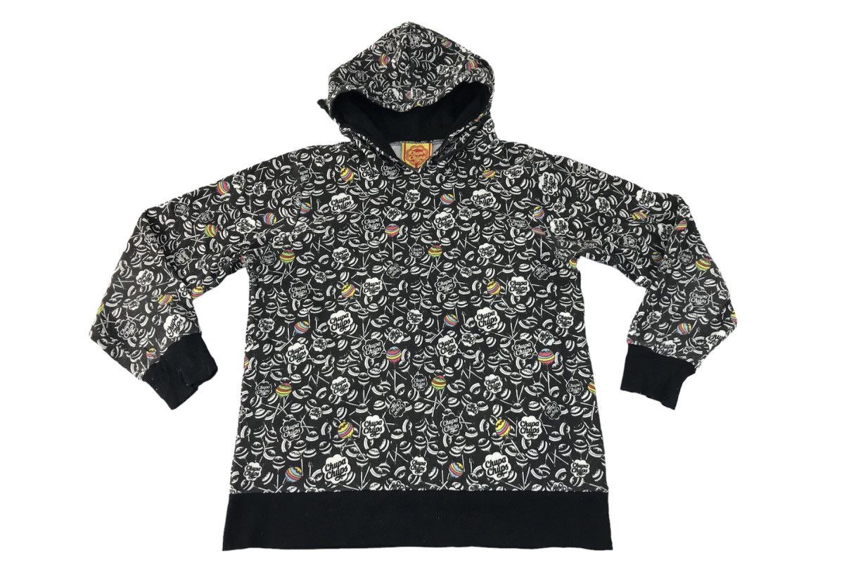 image of Chupa Chups Lollipop Over Printed Design Hoodies in Black, Men's (Size Medium)