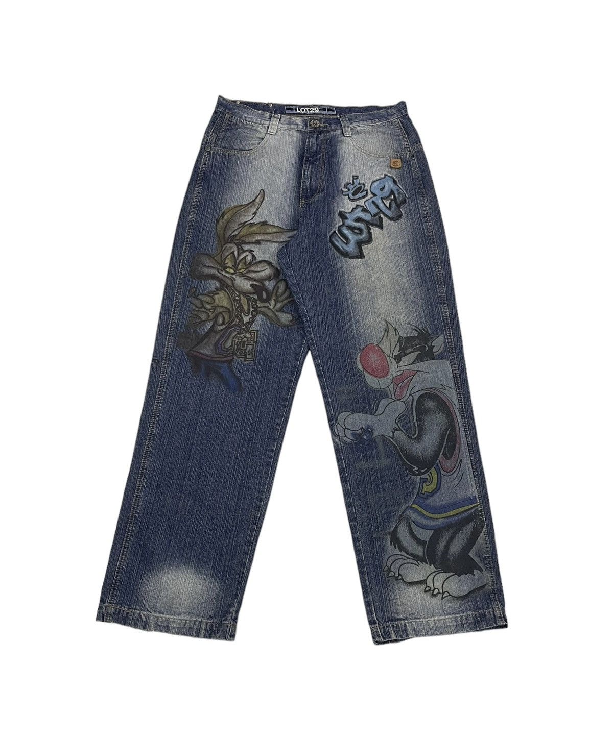 Other Vintage Looney Tunes Overprint Baggy Jeans Size US 35 - 3 Thumbnail