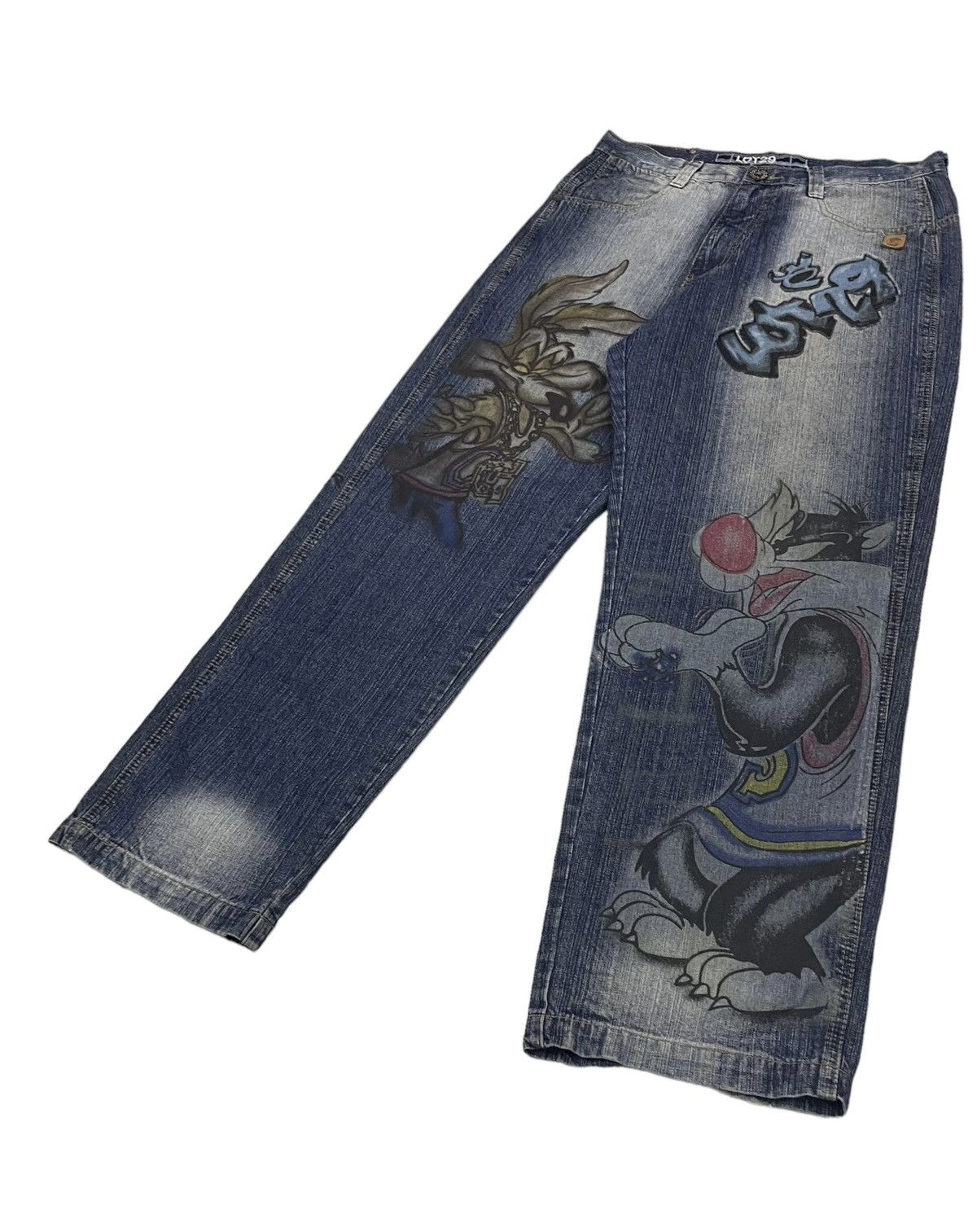 Other Vintage Looney Tunes Overprint Baggy Jeans Size US 35 - 1 Thumbnail