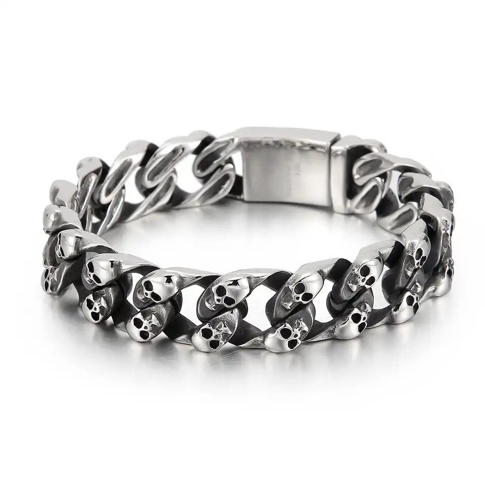 Jewelry Skull Bone Cuban Chain Bracelet Size ONE SIZE - 1 Thumbnail