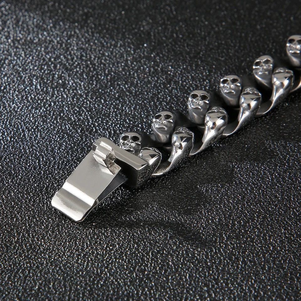 Jewelry Skull Bone Cuban Chain Bracelet Size ONE SIZE - 3 Thumbnail