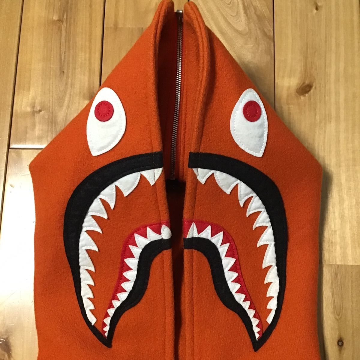 Bape BAPE sleeve leather shark hoodie varsity jacket orange ape Size US M / EU 48-50 / 2 - 3 Thumbnail