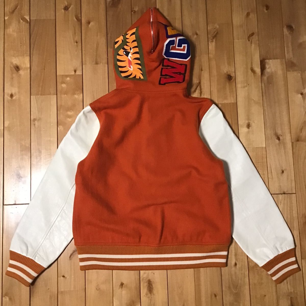 Bape BAPE sleeve leather shark hoodie varsity jacket orange ape Size US M / EU 48-50 / 2 - 2 Thumbnail