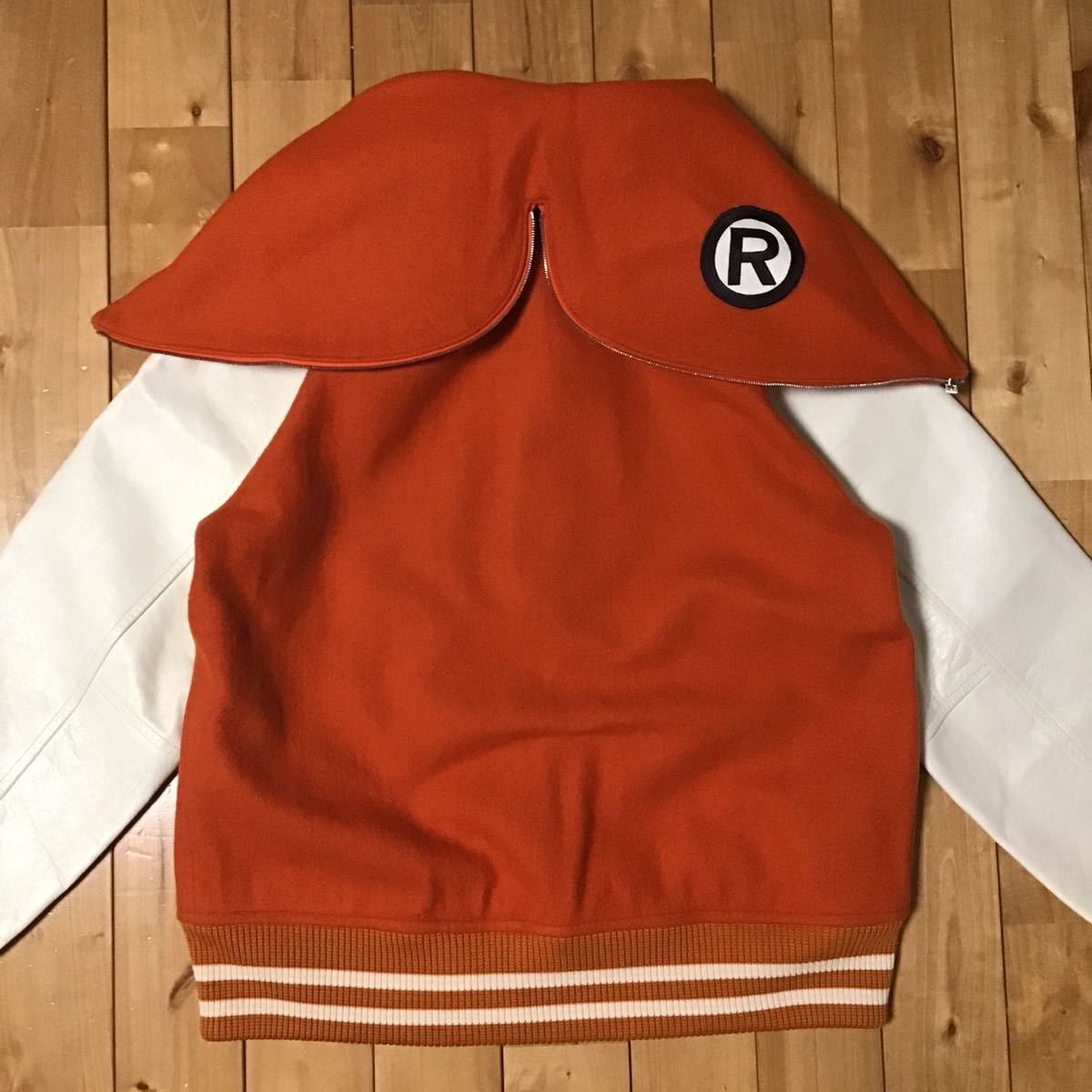 Bape BAPE sleeve leather shark hoodie varsity jacket orange ape Size US M / EU 48-50 / 2 - 8 Thumbnail