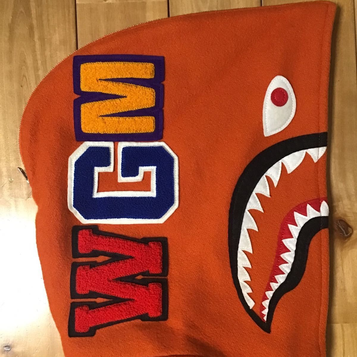 Bape BAPE sleeve leather shark hoodie varsity jacket orange ape Size US M / EU 48-50 / 2 - 4 Thumbnail