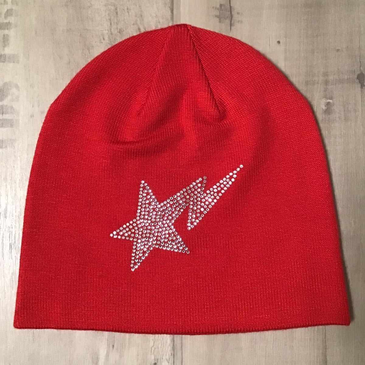 image of Bape Sta Crystal Stone Beanie Knit Cap A Bathing Ape Sta in Red, Men's