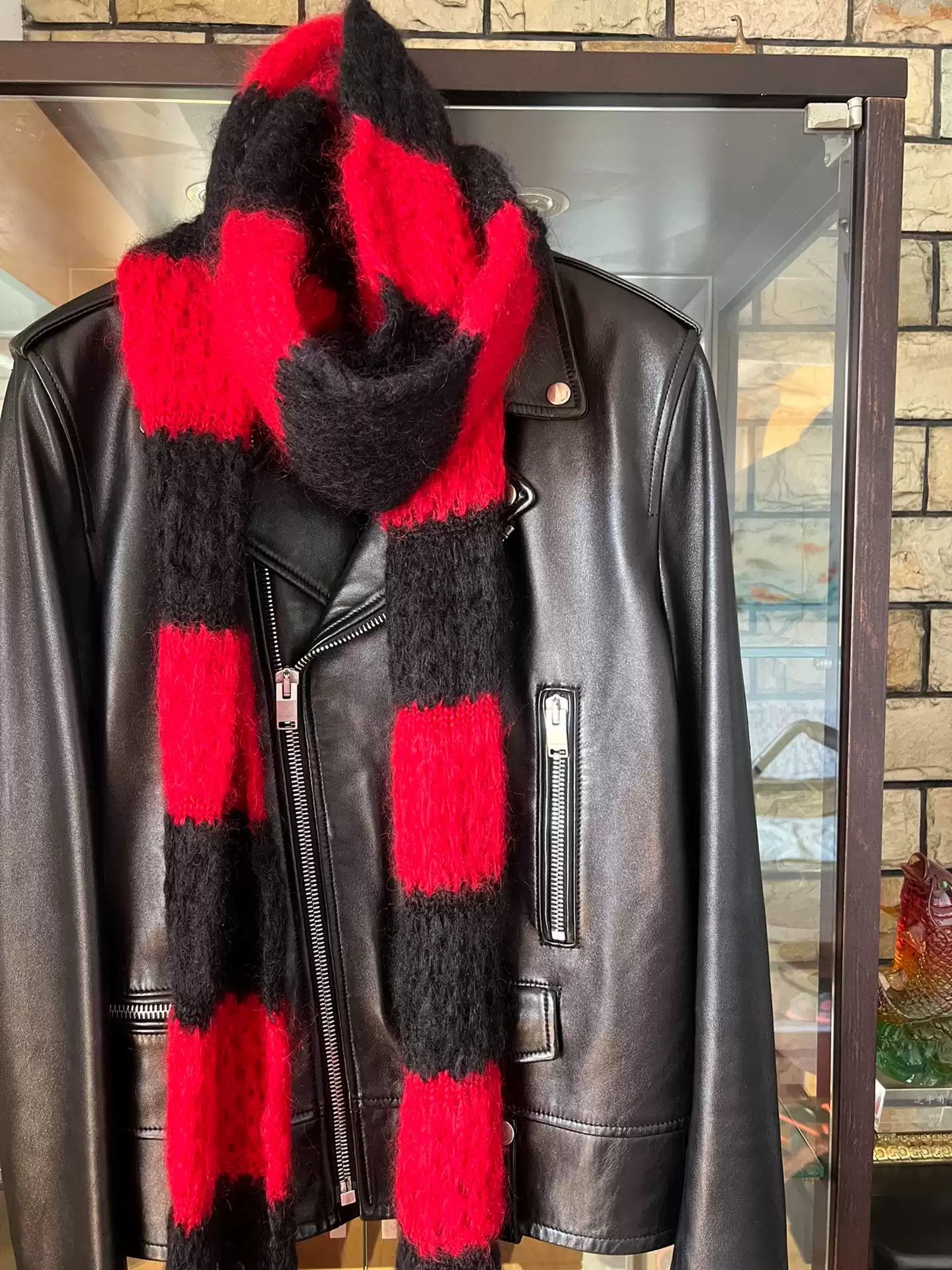 Yves Saint Laurent Saint Laurent 13Fw Red Black Scarf Size ONE SIZE - 2 Thumbnail