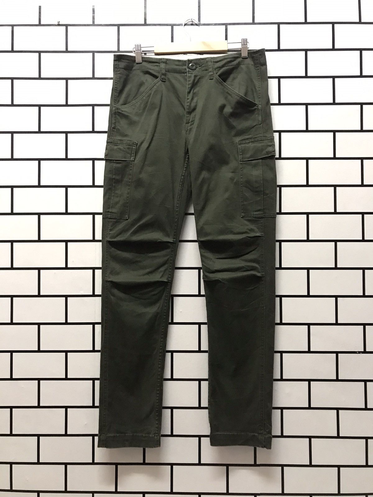 image of Japan Brand Back Number Cargo Pants Slim Fit in Dark Olive, Men's (Size 32)