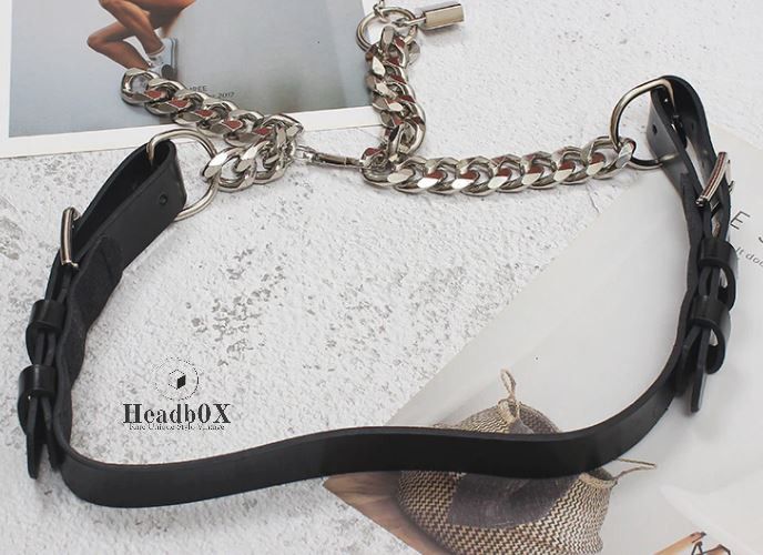 Vintage PU Leather Black Thick Metal Chain Long Wide Belt Size ONE SIZE - 6 Thumbnail