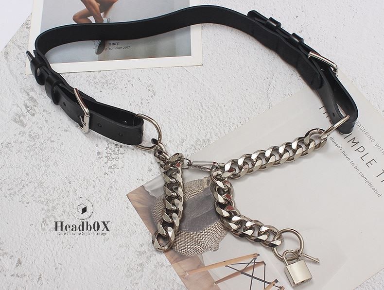 Vintage PU Leather Black Thick Metal Chain Long Wide Belt Size ONE SIZE - 4 Thumbnail