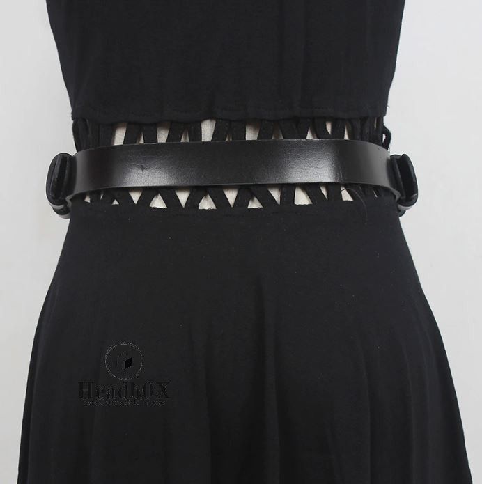 Vintage PU Leather Black Thick Metal Chain Long Wide Belt Size ONE SIZE - 3 Thumbnail