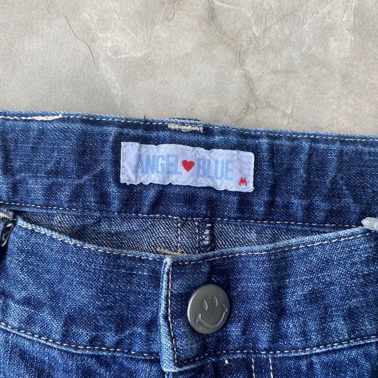 Angle blue bush pants embroidery patchwork smiley