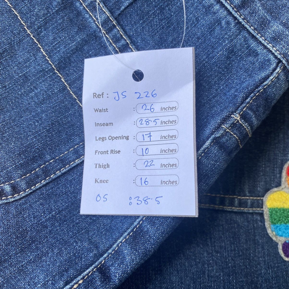 Angle blue bush pants embroidery patchwork smiley