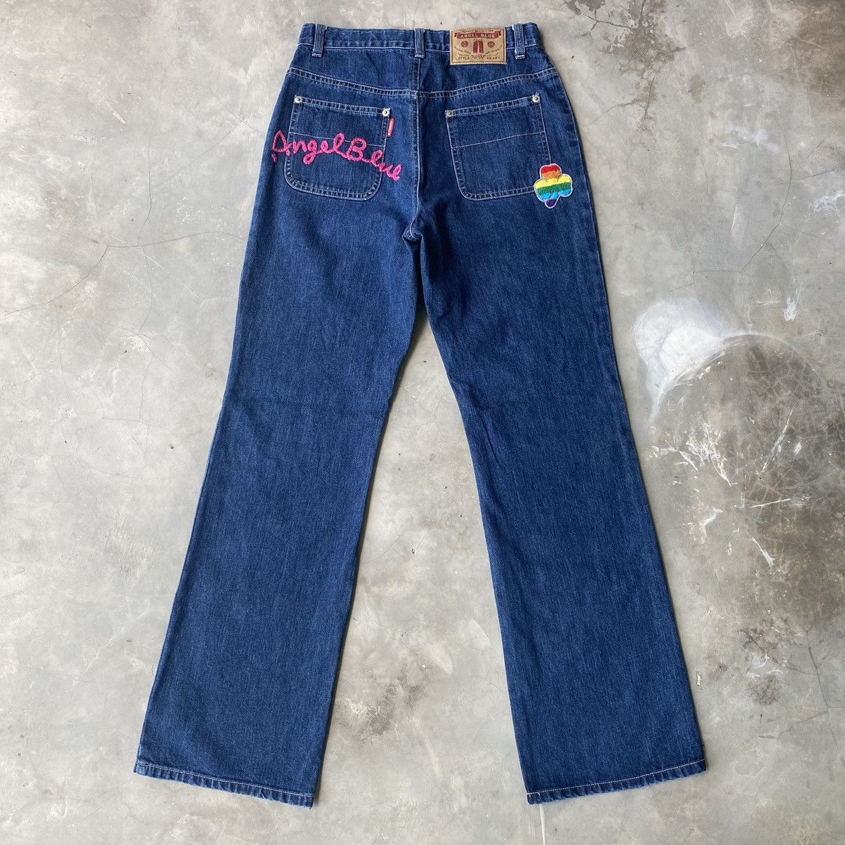 Angle blue bush pants embroidery patchwork smiley