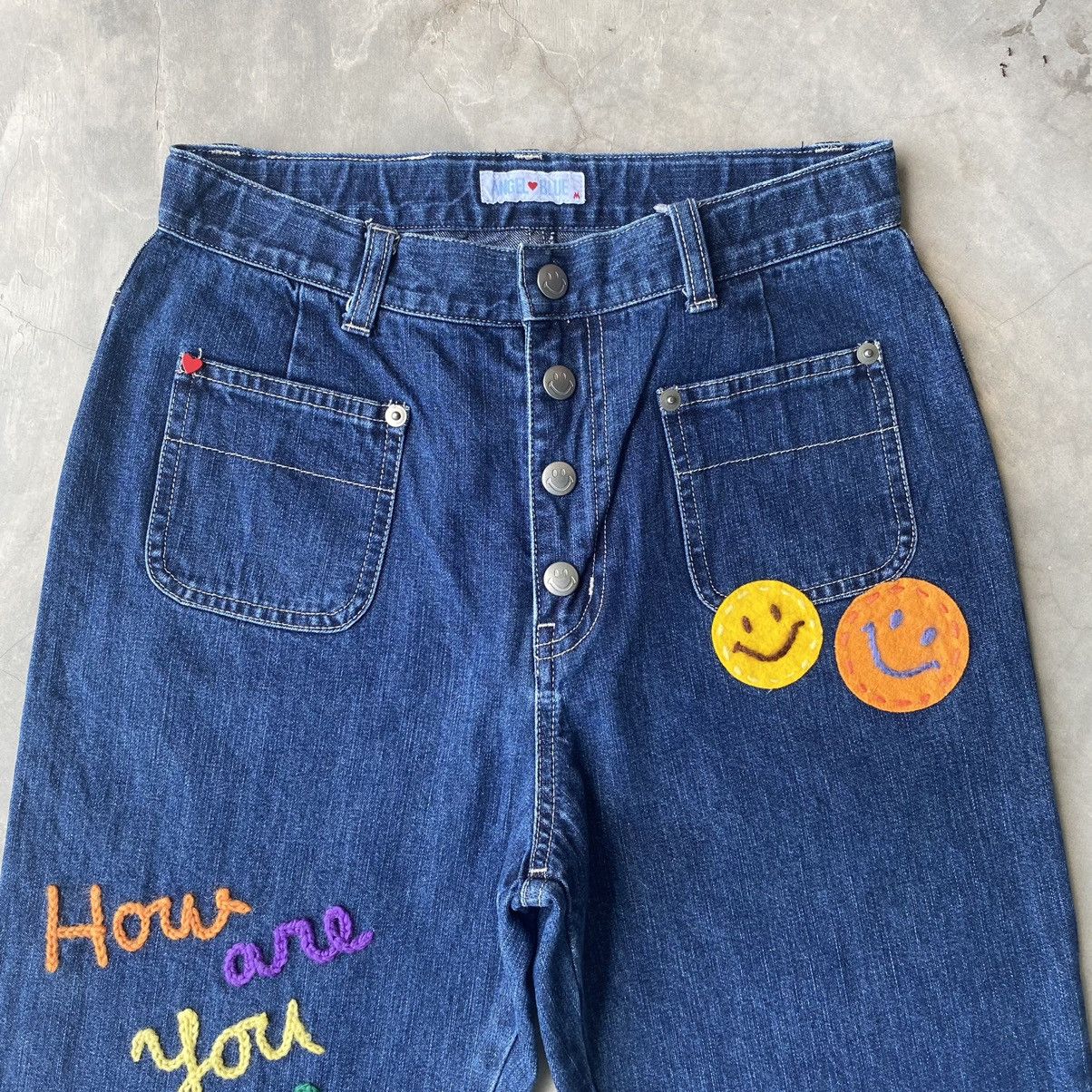 Angle blue bush pants embroidery patchwork smiley