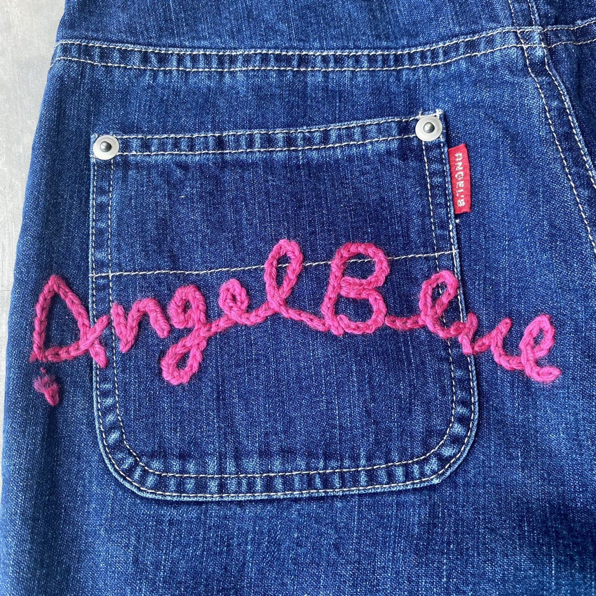 Angle blue bush pants embroidery patchwork smiley