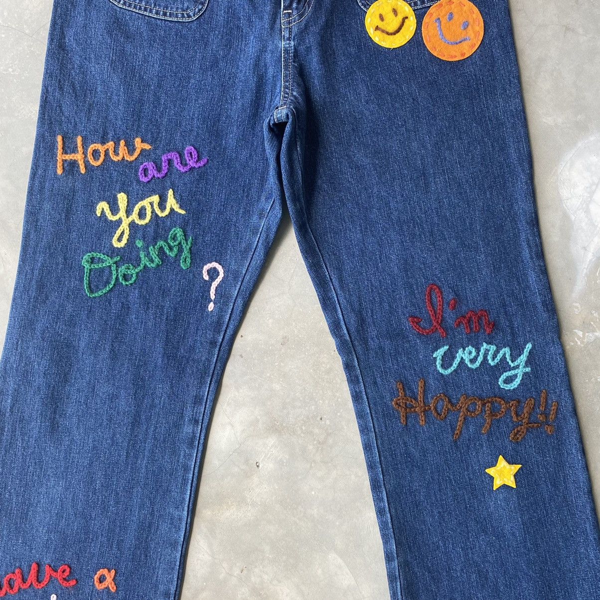 Angle blue bush pants embroidery patchwork smiley