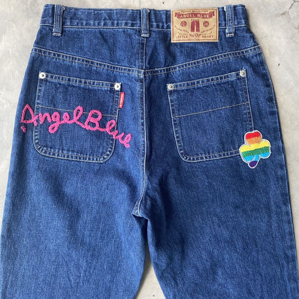 Angle blue bush pants embroidery patchwork smiley