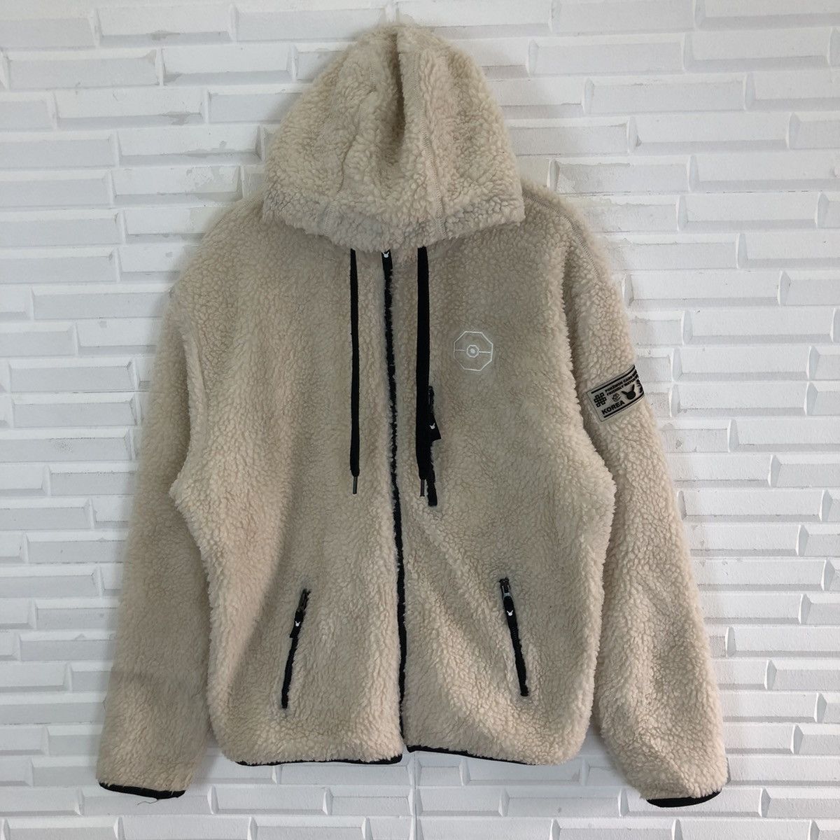 image of Pokemon Card Game Fleece Sherpa Jacket in Beige, Men's (Size Large)