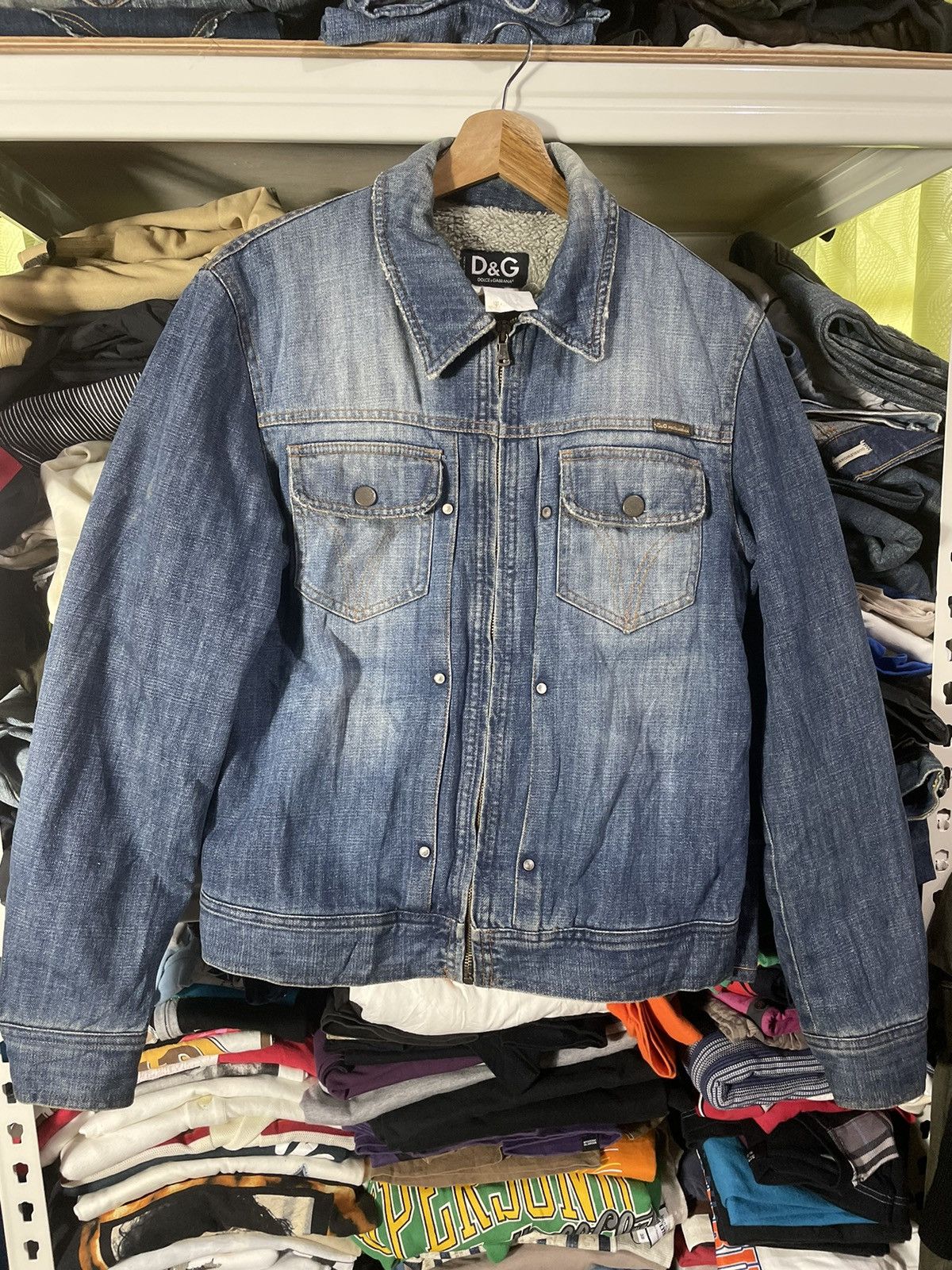 image of Denim Jacket Vintage Dng Denime Jackets With Sherpa Inside in Blue, Men's (Size Small)