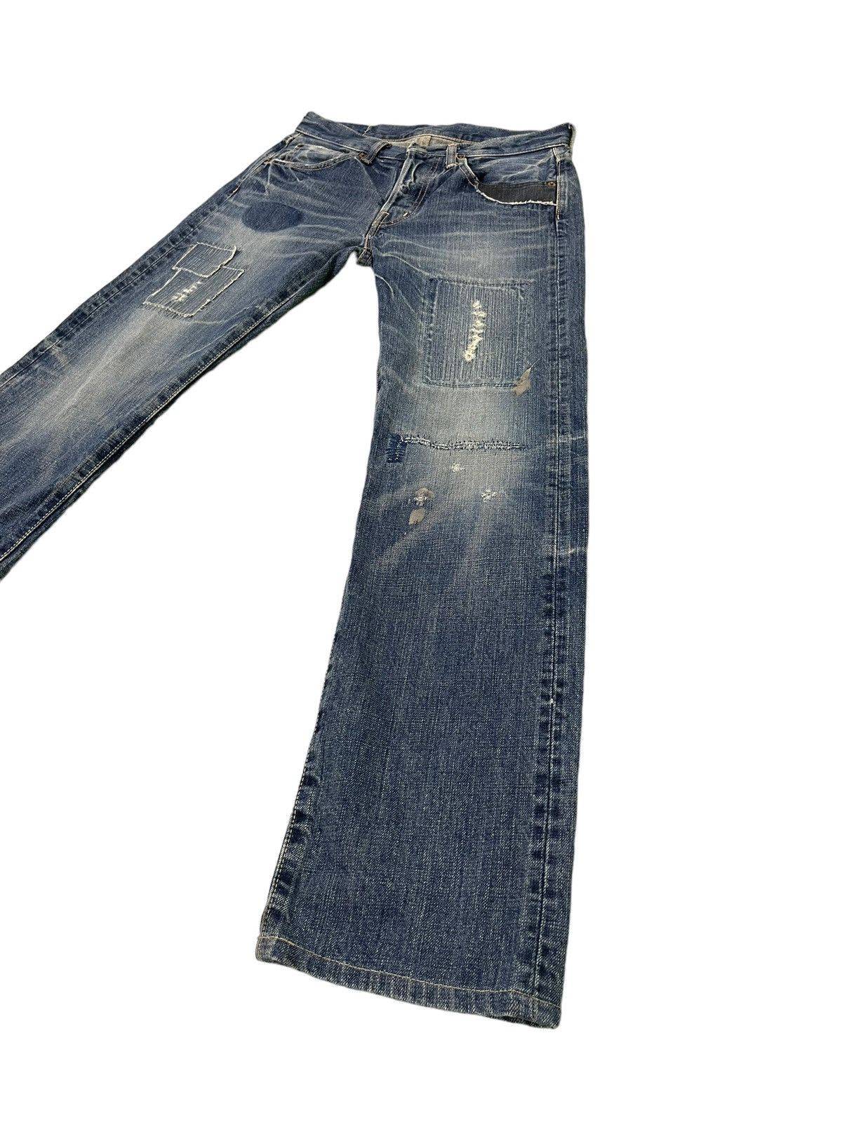 Japanese Brand Slim Jeans Spellbound Japan Patchwork Boro Denim 5🟦6 Size US 29 - 3 Thumbnail