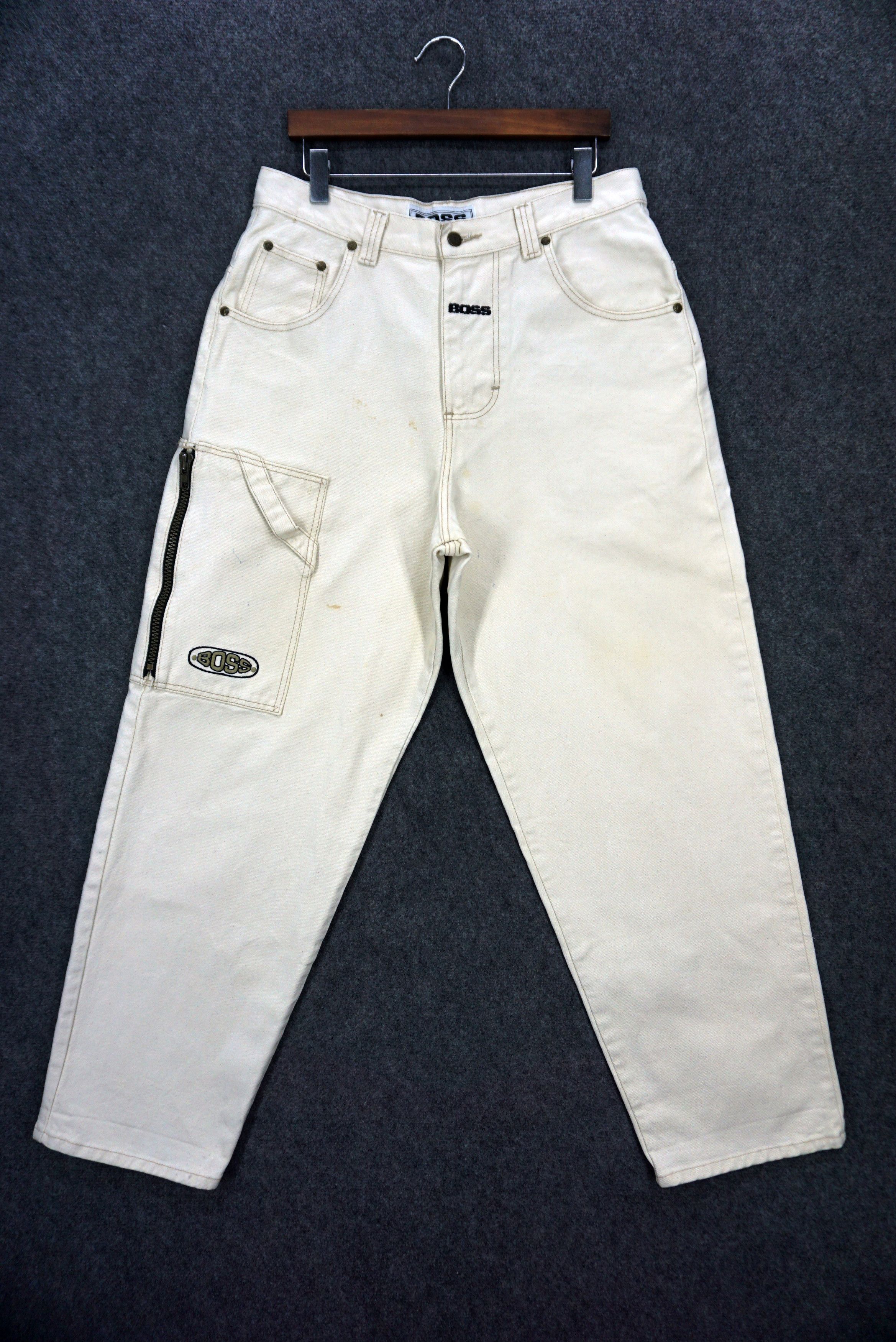 image of Vintage Baggy Jeans Boss Carpenter Hip Hop Skate Relaxed Loose Pants in White Beige, Men's (Size 30