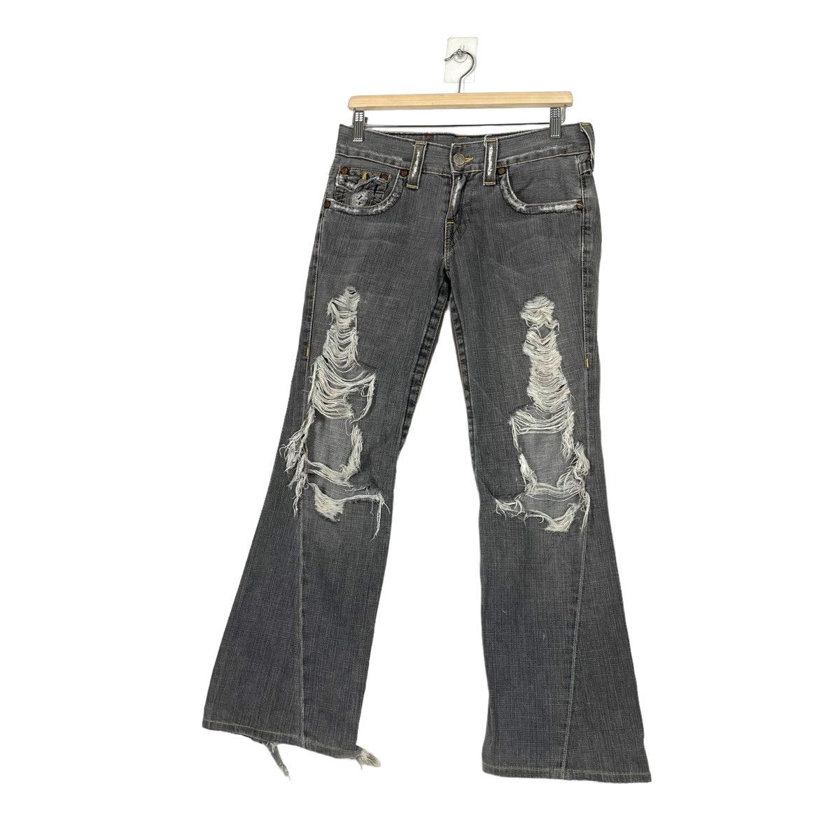 True Religion 💥FLARE DISTRESSED BOOTCUT DENIM JEANS Size US 32 / EU 48 - 2 Thumbnail