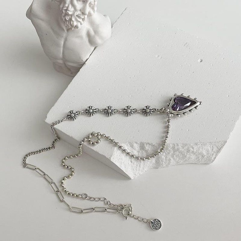 Jewelry Purple Love Heart Splicing Chain Necklace Size ONE SIZE - 4 Thumbnail