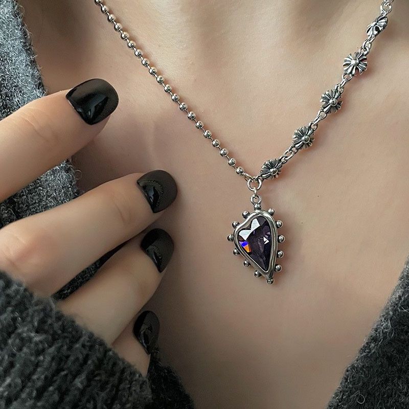 Jewelry Purple Love Heart Splicing Chain Necklace Size ONE SIZE - 1 Thumbnail